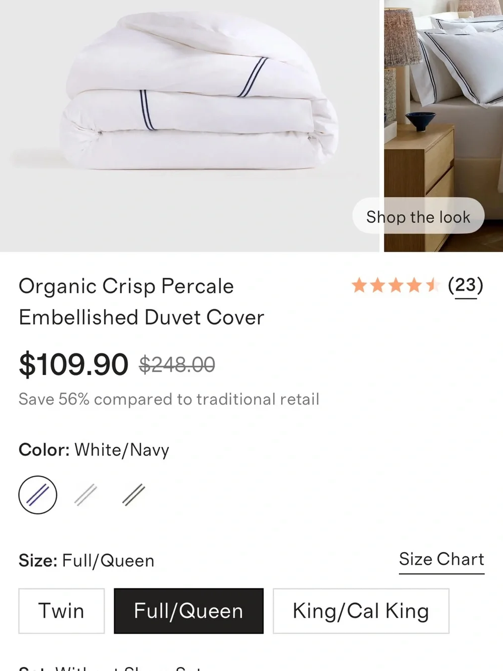 Organic Crisp Percale White Embellished Duvet Cover - Retail $110